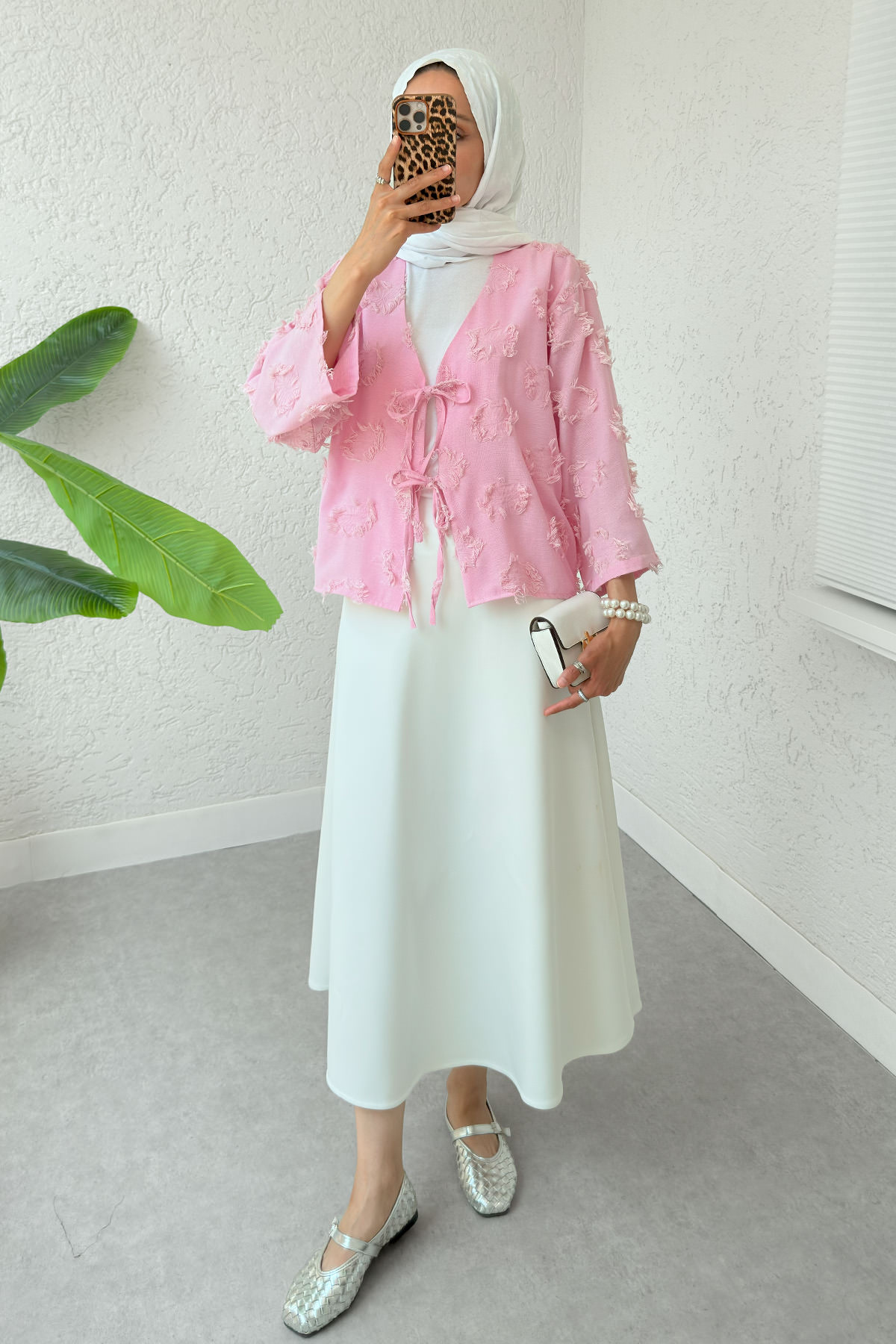 Yama Yırtık Detaylı Kimono 2330 - PEMBE |  