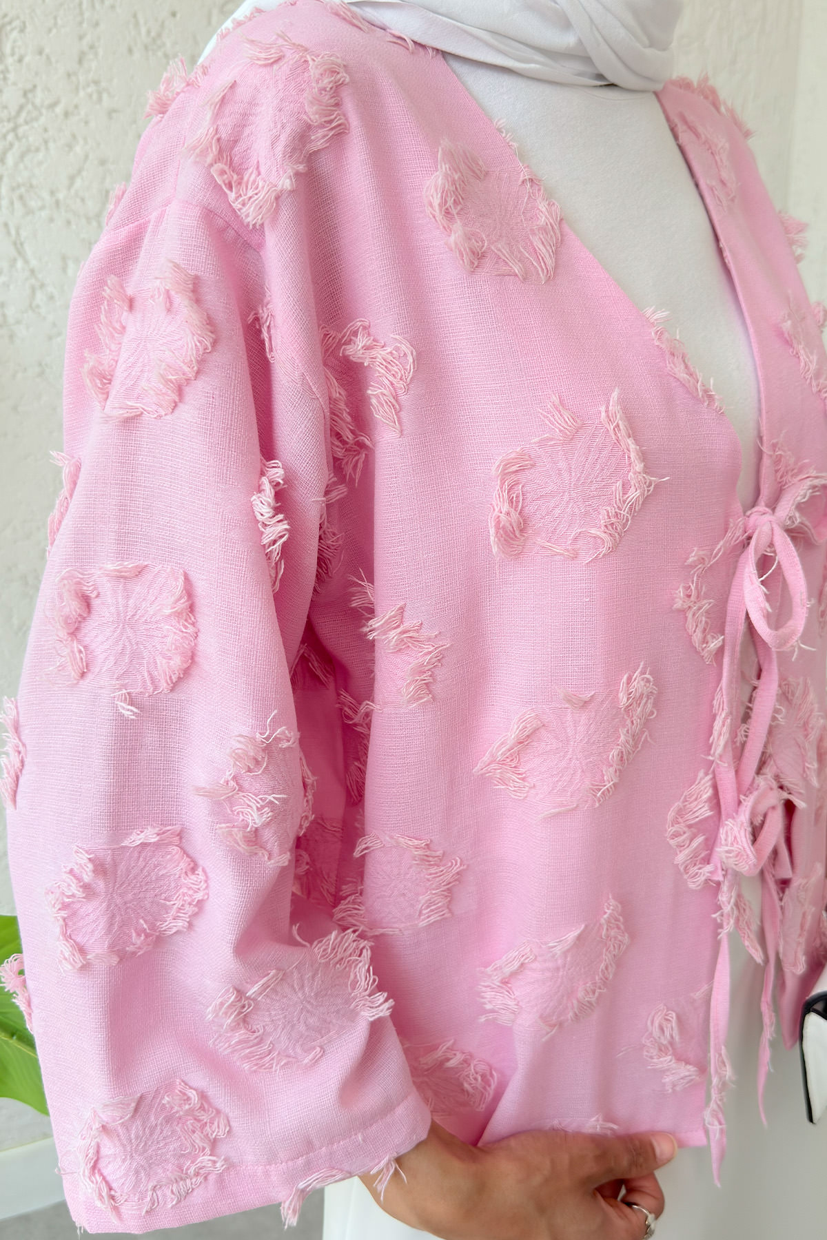 Yama Yırtık Detaylı Kimono 2330 - PEMBE |  