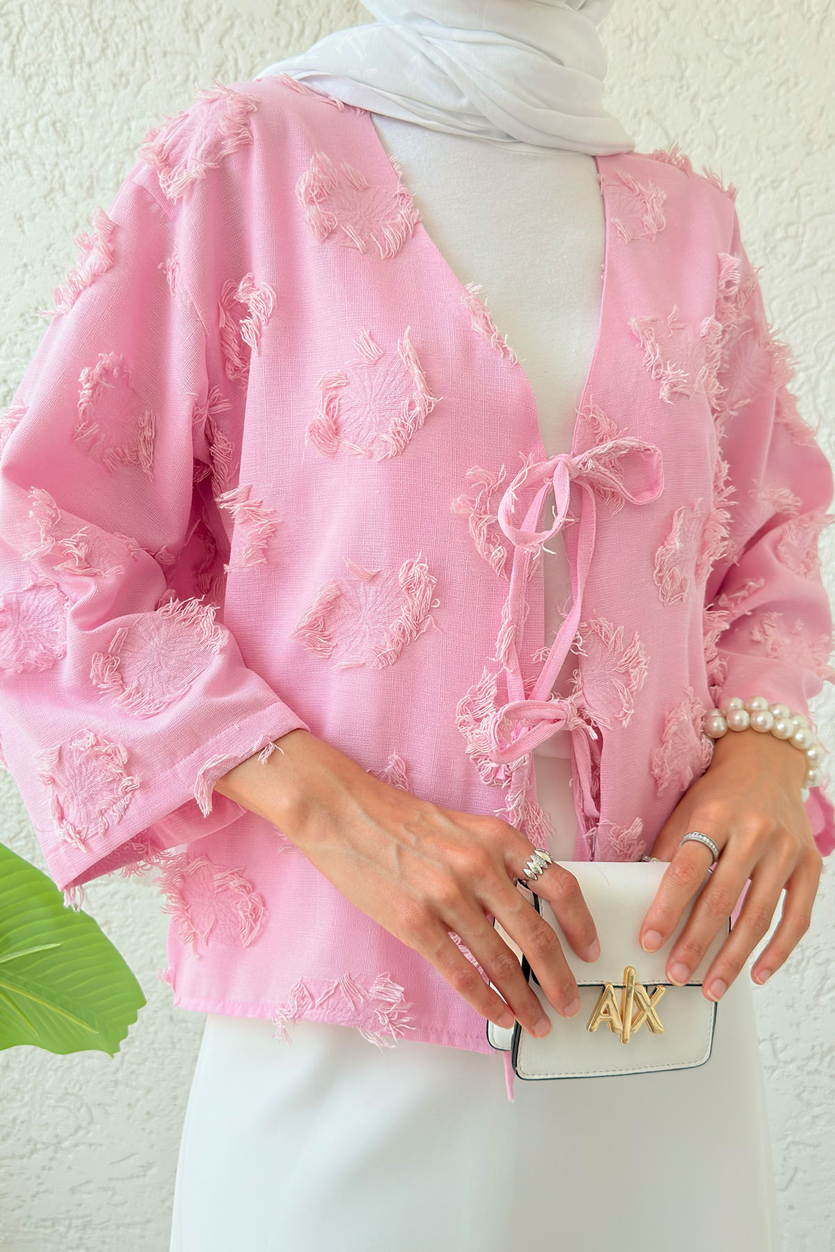 Yama Yırtık Detaylı Kimono 2330 - PEMBE |  