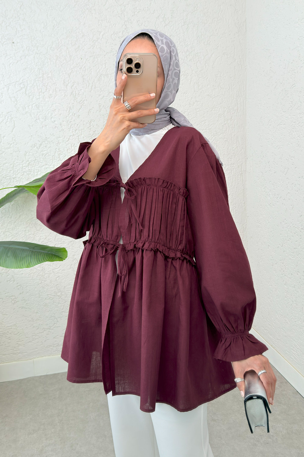 Ön Büzgülü Kimono Tunik 2307 - BORDO |  