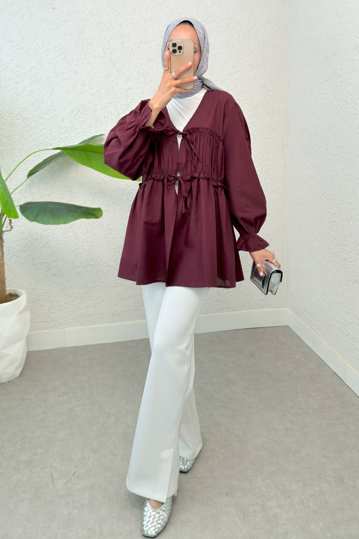 Ön Büzgülü Kimono Tunik 2307 - BORDO |  