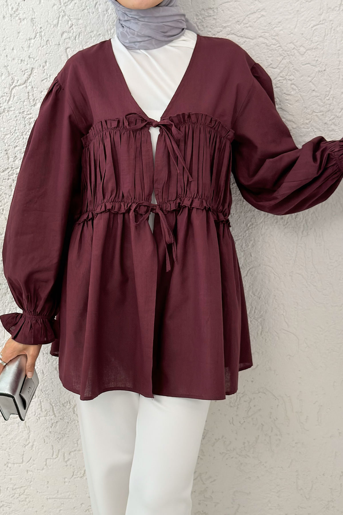 Ön Büzgülü Kimono Tunik 2307 - BORDO |  