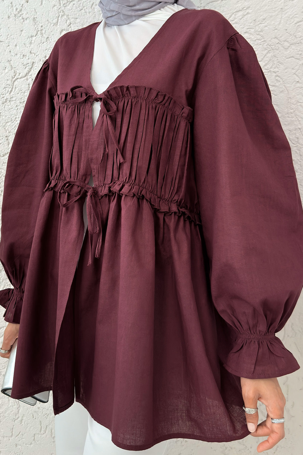 Ön Büzgülü Kimono Tunik 2307 - BORDO |  