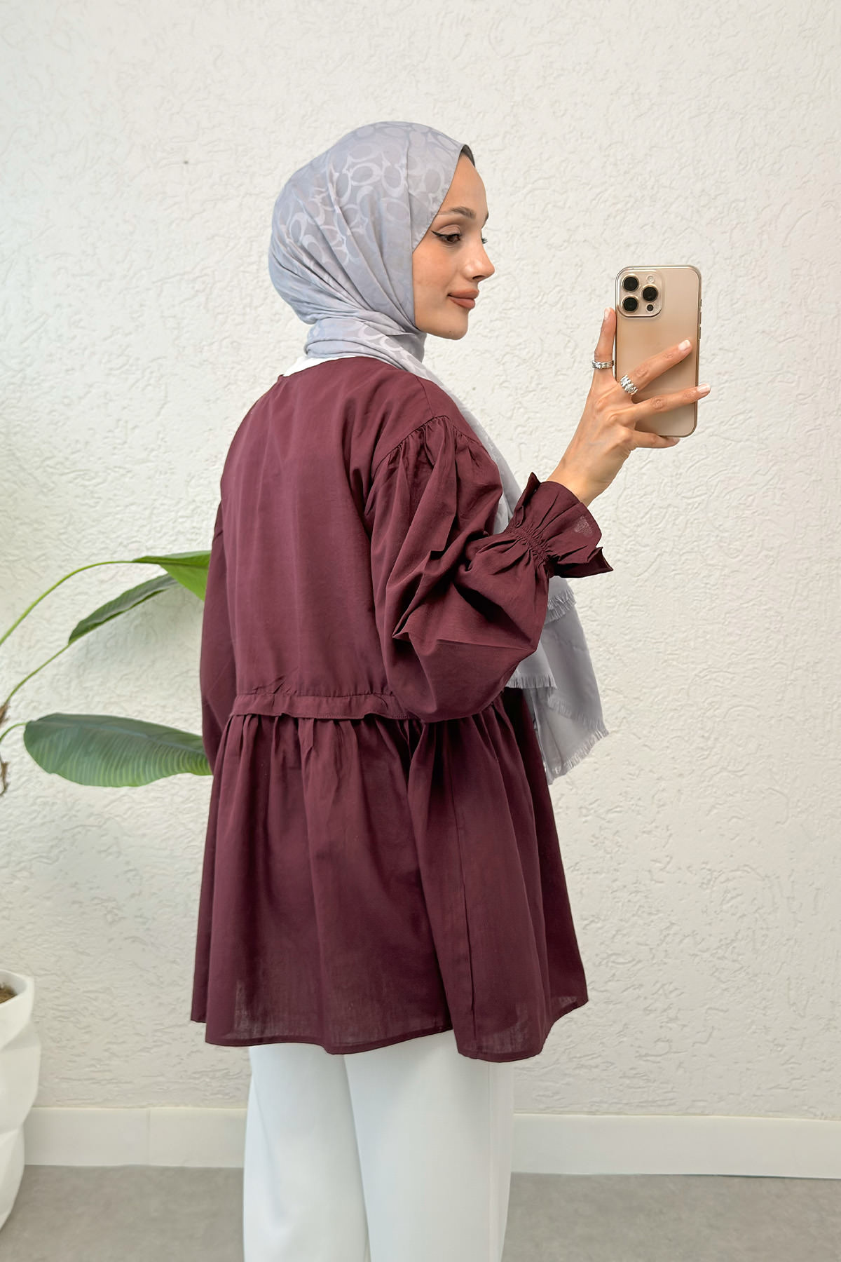 Ön Büzgülü Kimono Tunik 2307 - BORDO |  