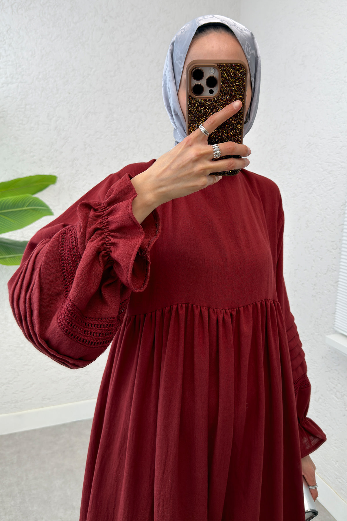 Fisto Detaylı Tesettür Elbise 2207 - BORDO |  