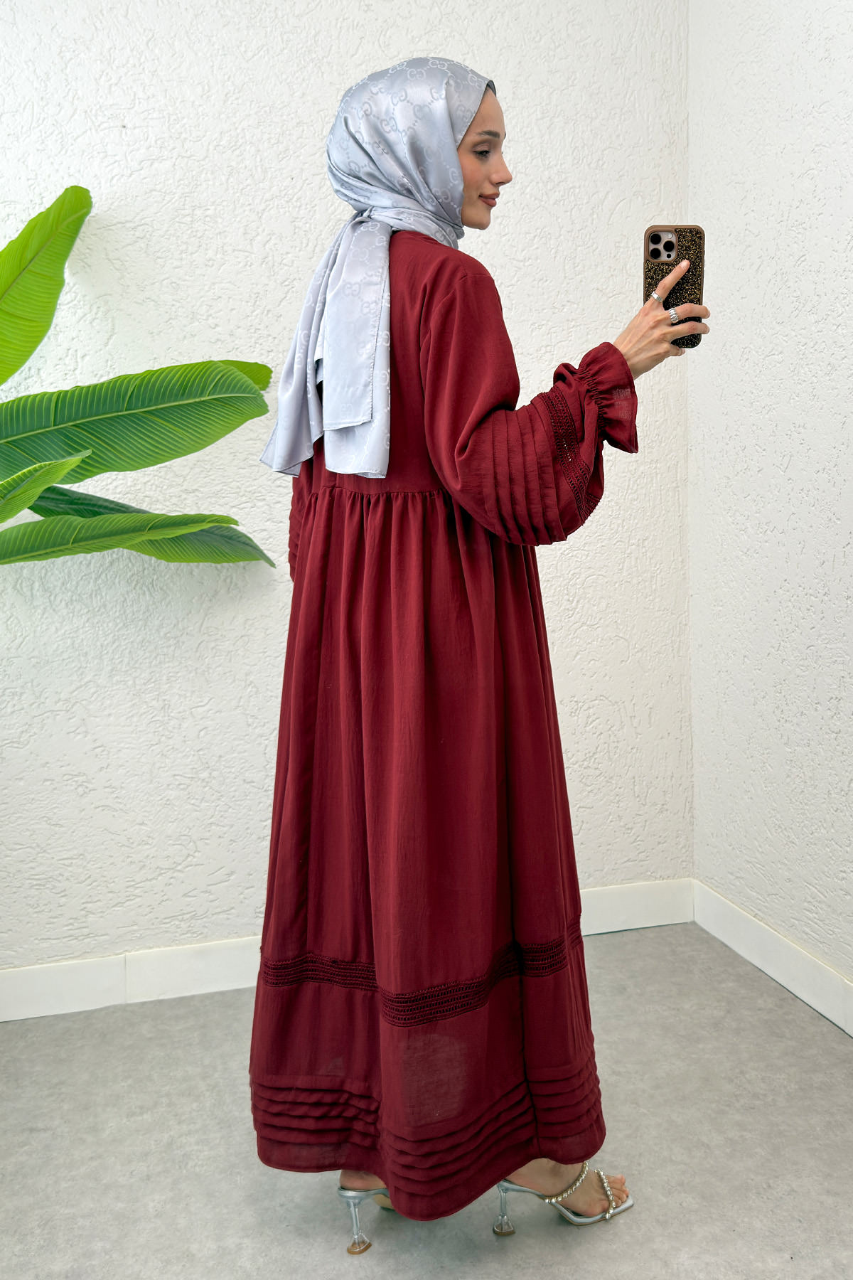 Fisto Detaylı Tesettür Elbise 2207 - BORDO |  