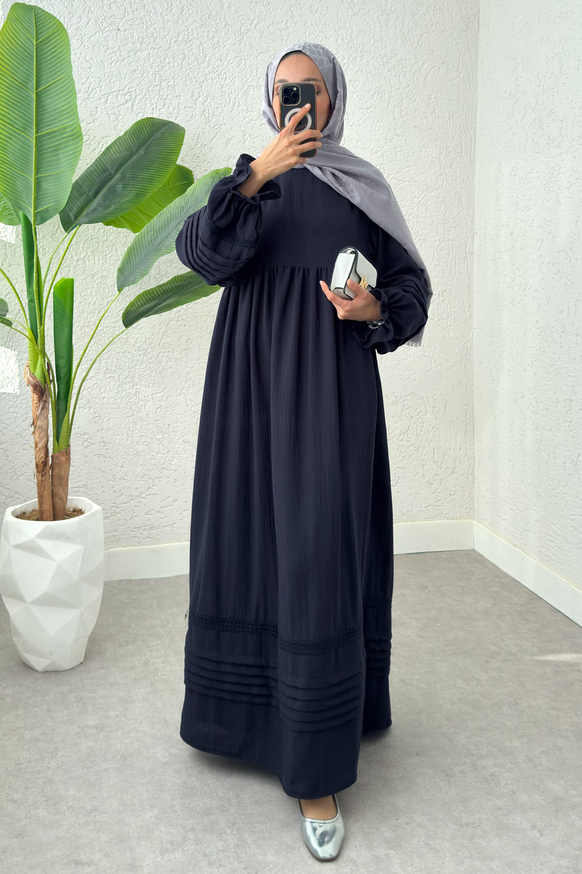 Fisto Detaylı Tesettür Elbise 2207 - LACİVERT |  