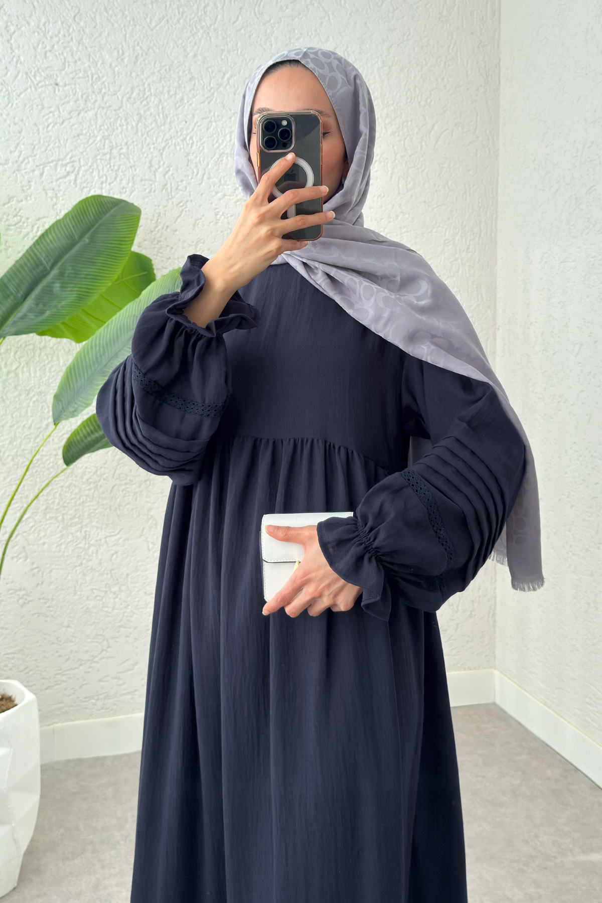 Fisto Detaylı Tesettür Elbise 2207 - LACİVERT |  