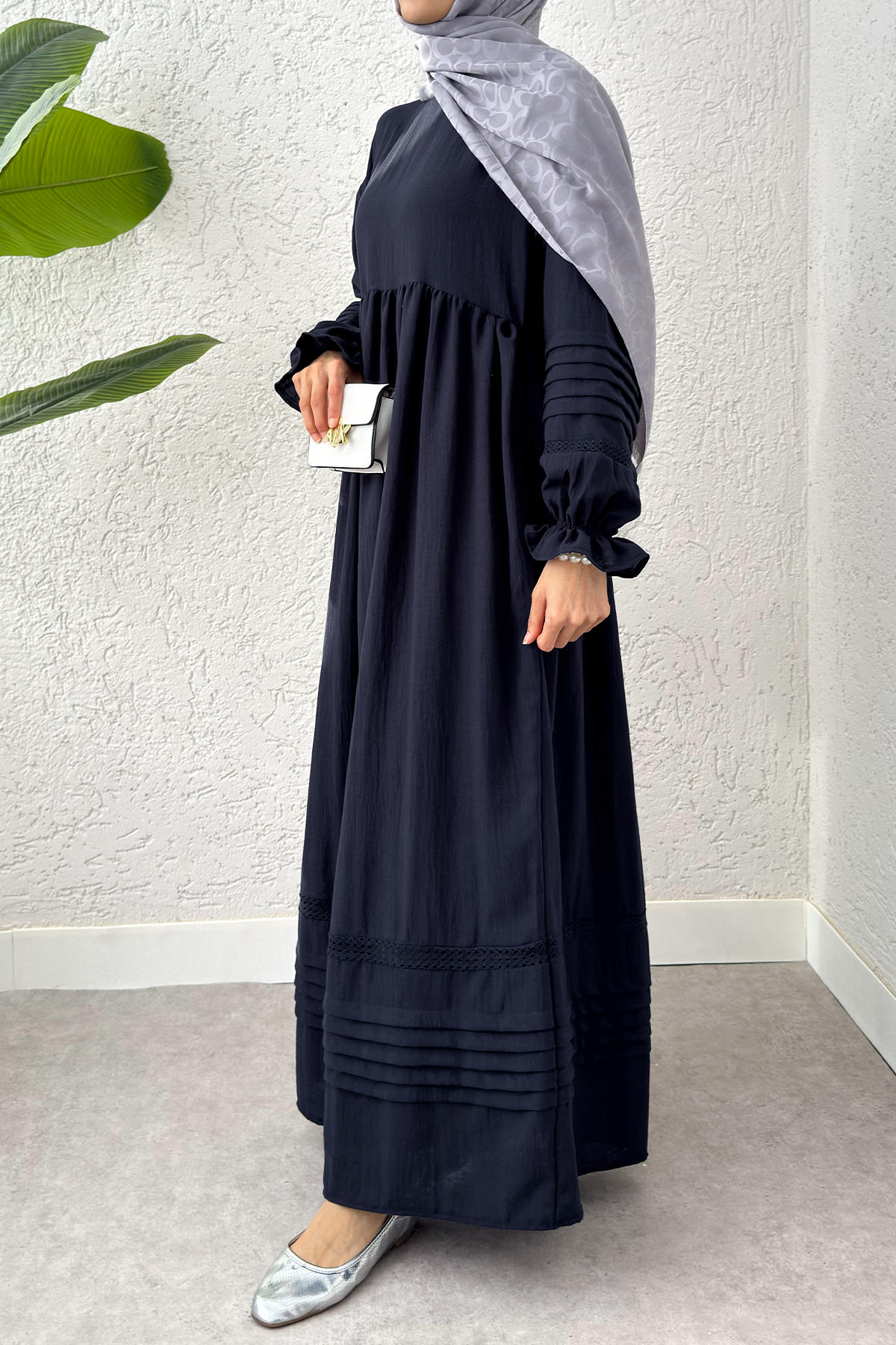 Fisto Detaylı Tesettür Elbise 2207 - LACİVERT |  