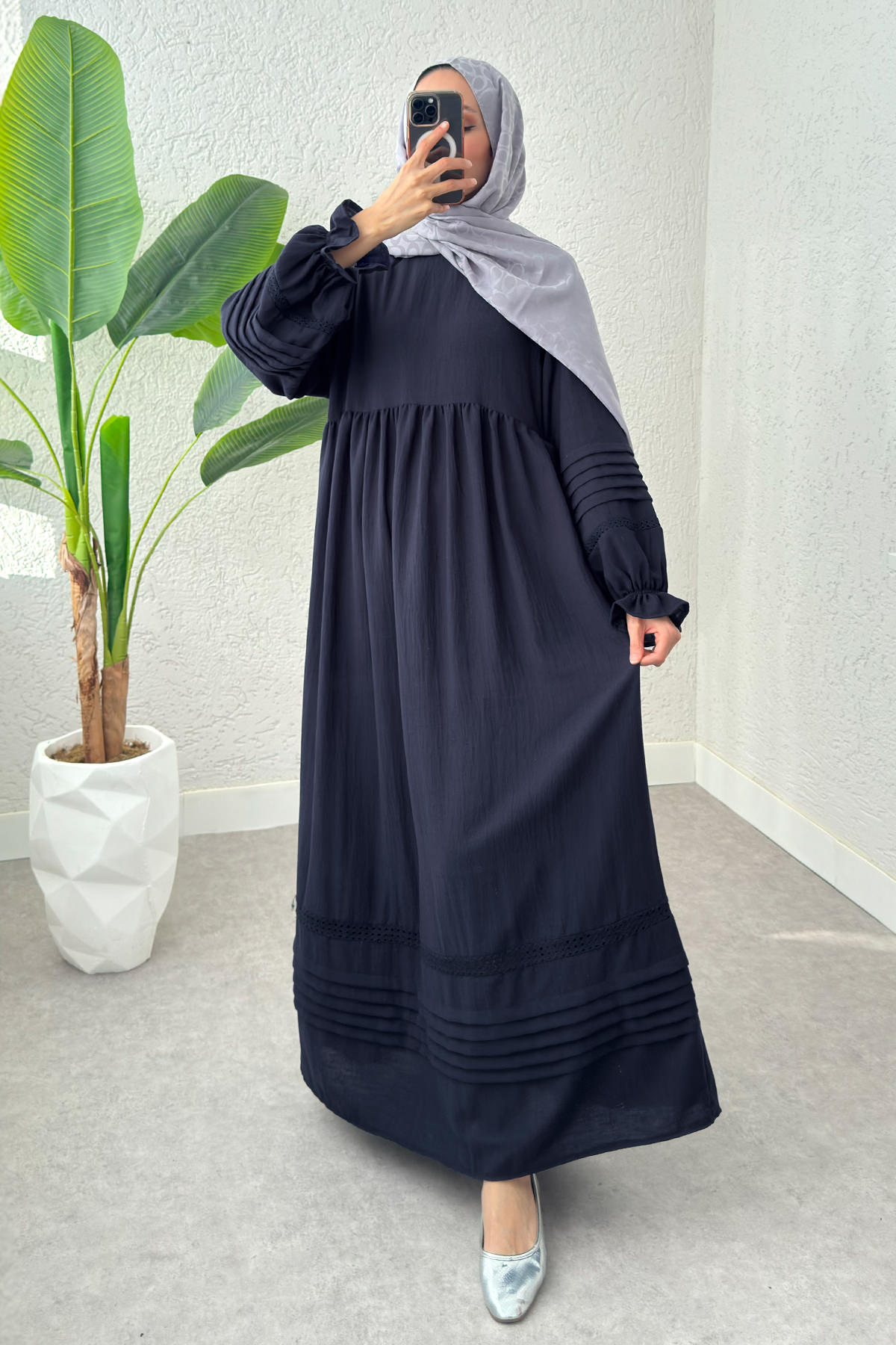 Fisto Detaylı Tesettür Elbise 2207 - LACİVERT |  