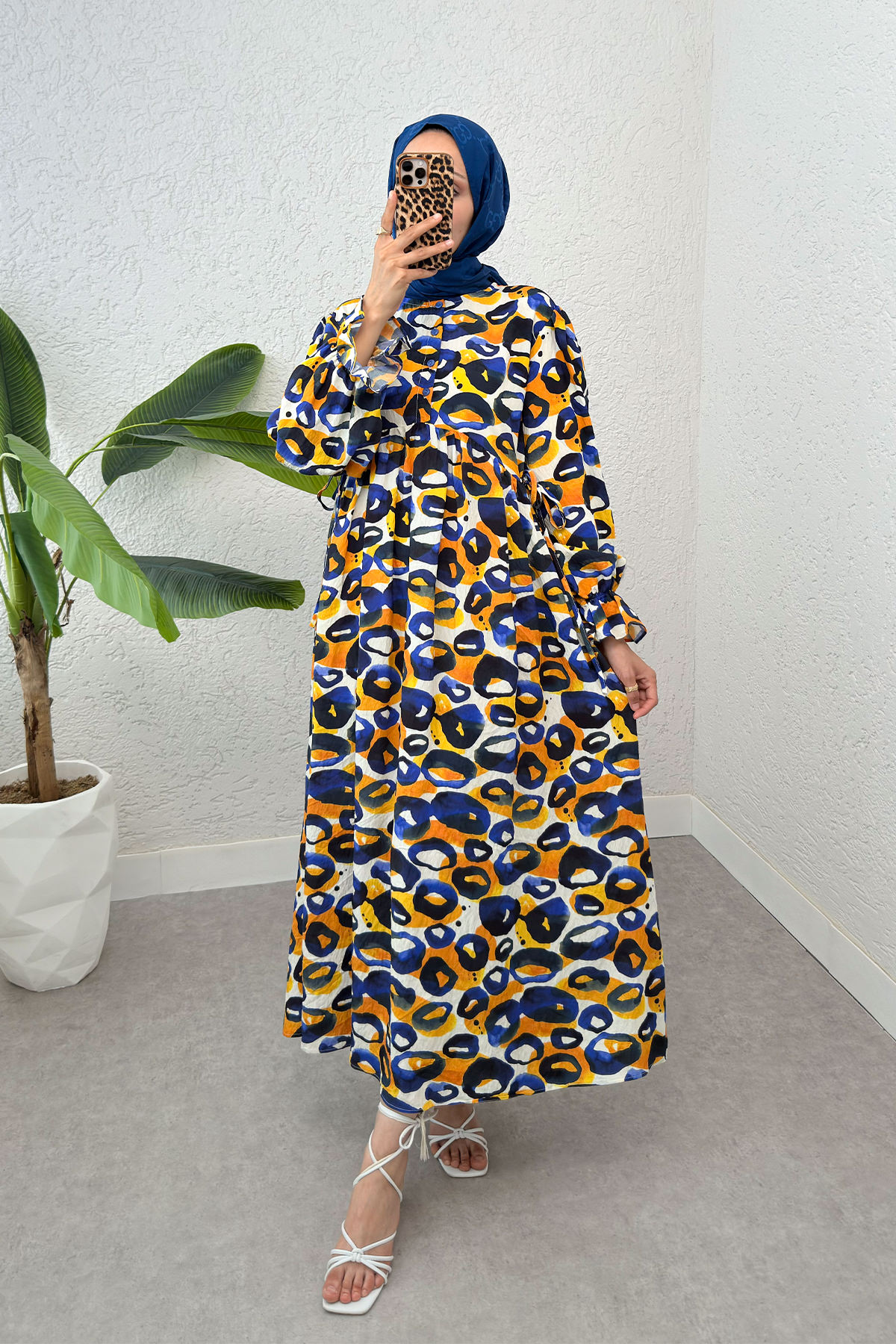 Mimoza Desen Tesettür Elbise 2328 - LACİVERT |  
