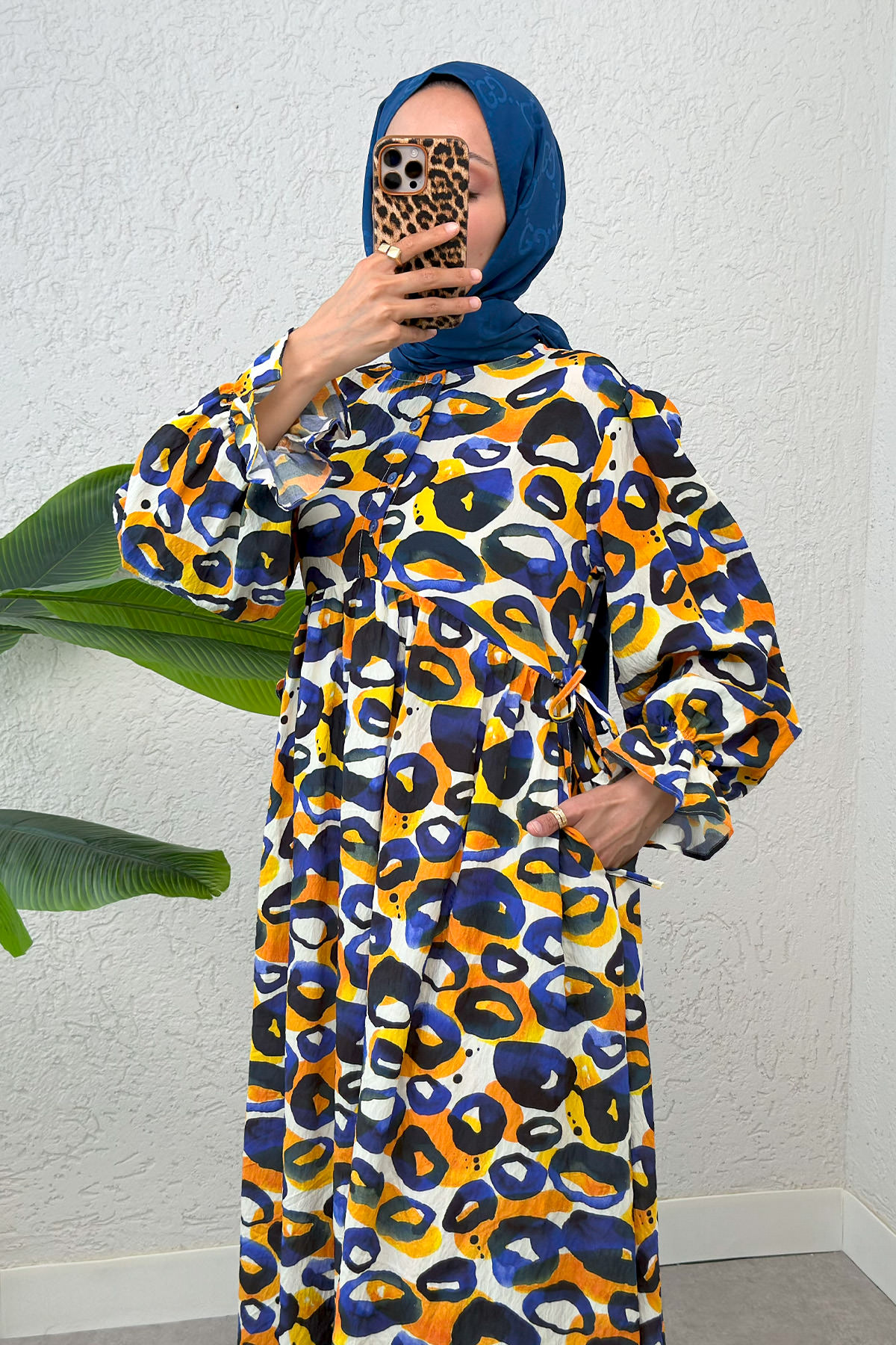 Mimoza Desen Tesettür Elbise 2328 - LACİVERT |  