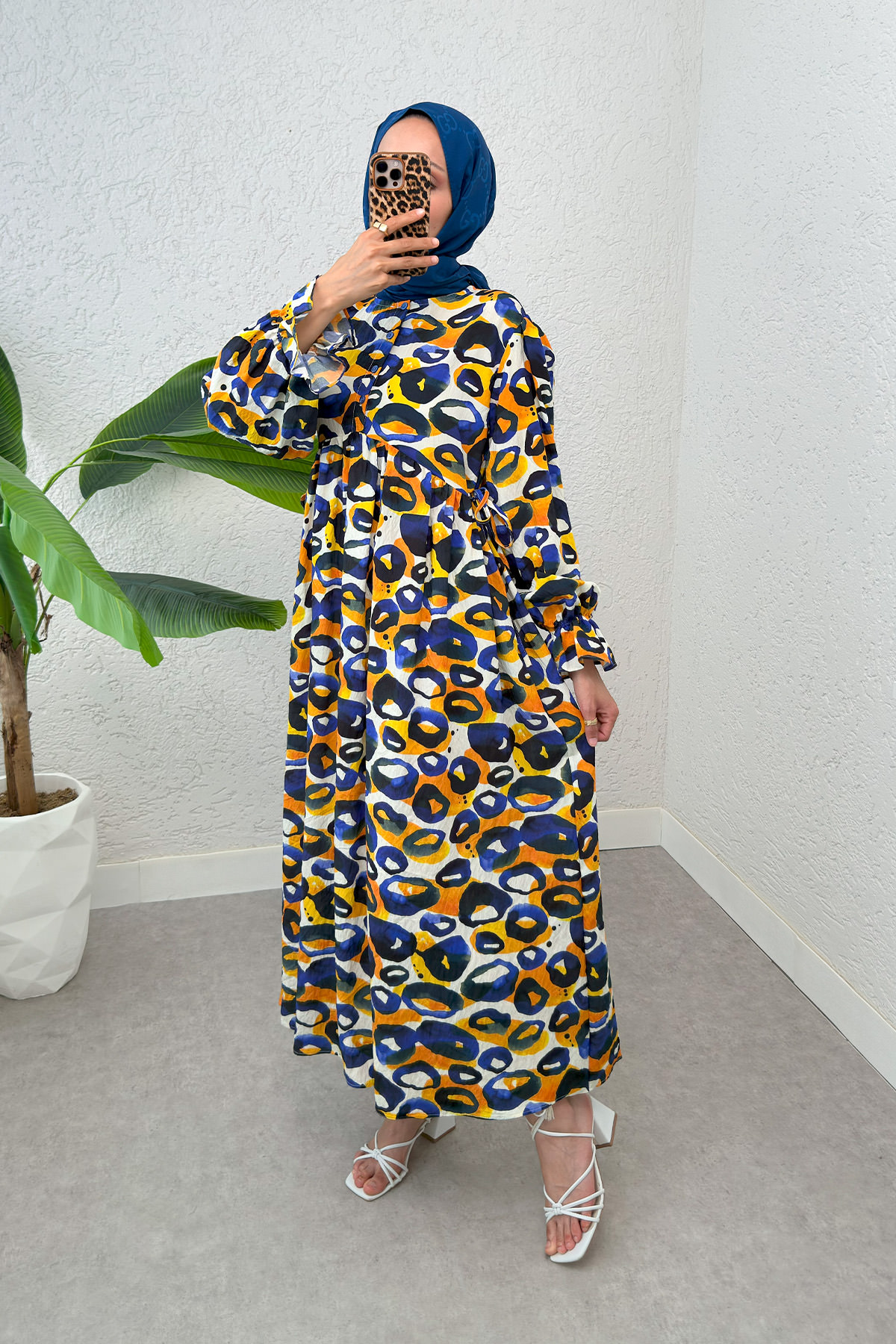 Mimoza Desen Tesettür Elbise 2328 - LACİVERT |  