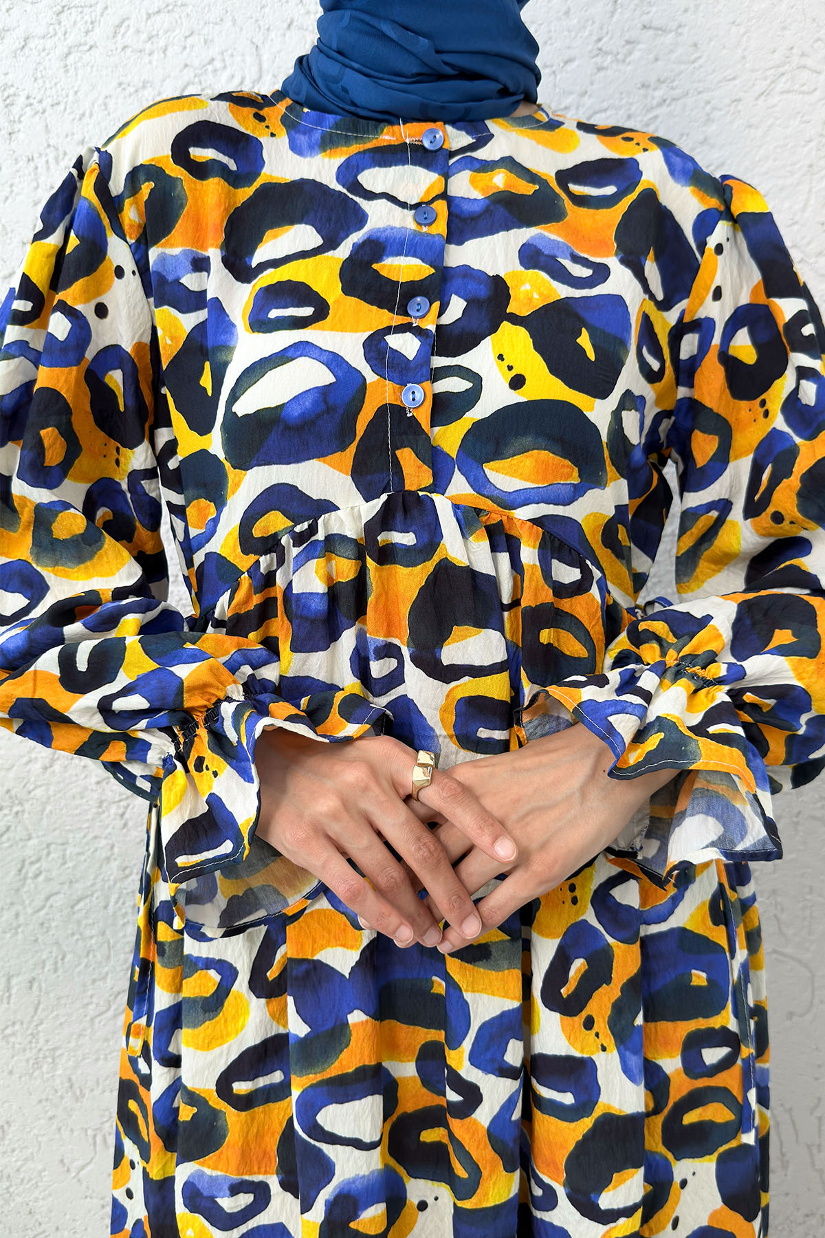 Mimoza Desen Tesettür Elbise 2328 - LACİVERT |  