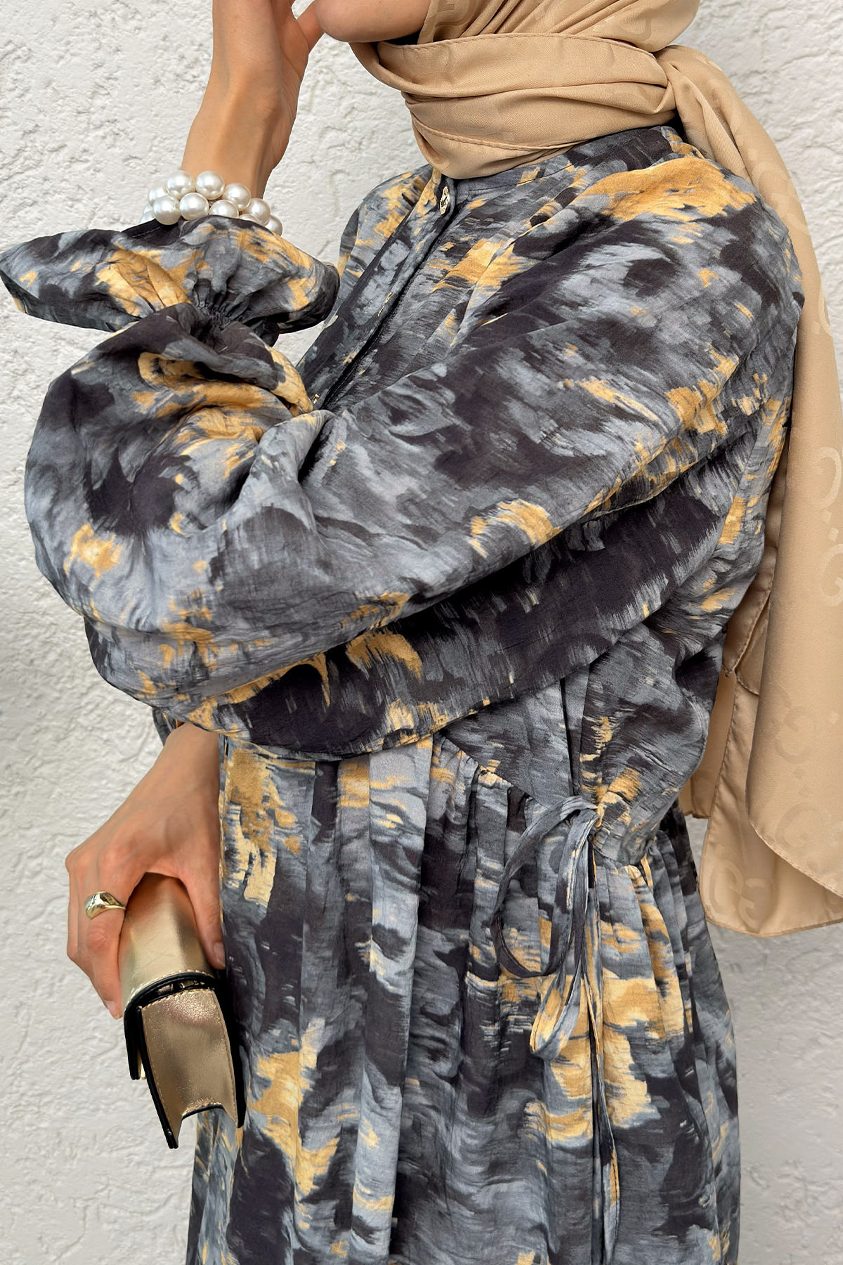 Batik Desen Viscon Elbise 2310 - ANTRASİT |  