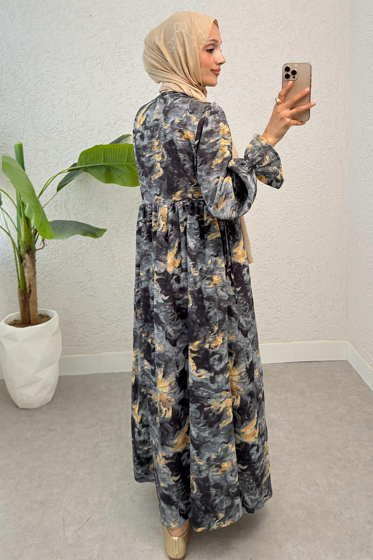 Batik Desen Viscon Elbise 2310 - ANTRASİT |  