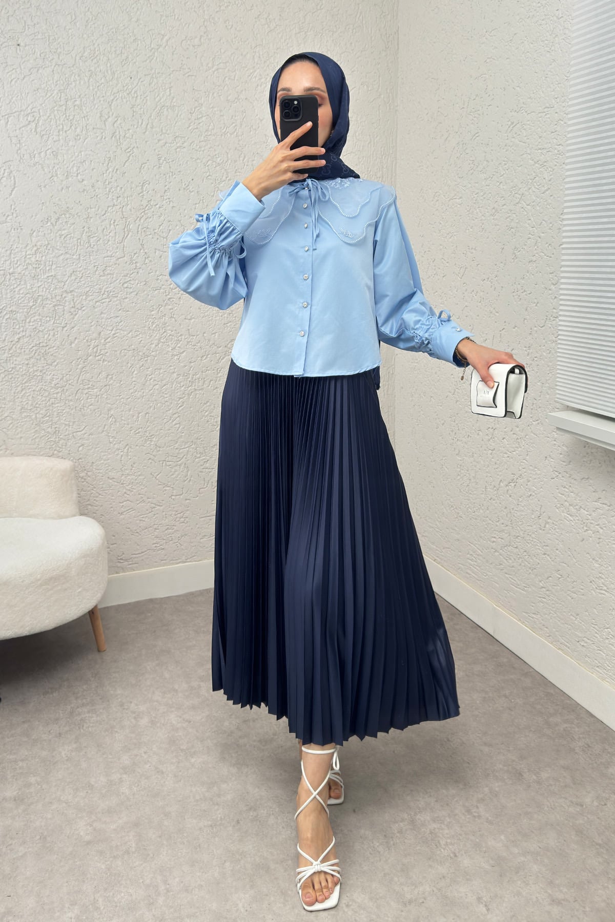 Bebe Yaka Kısa Gömlek 2254 - BEBE MAVİSİ | zenne.com 