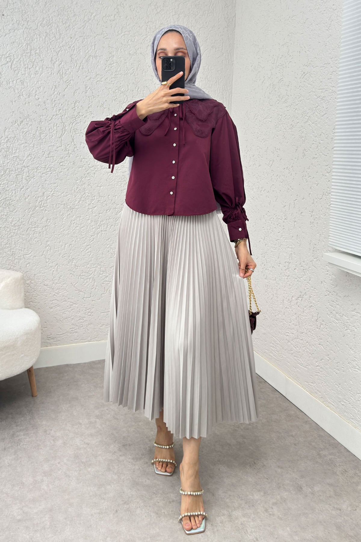 Bebe Yaka Kısa Gömlek 2254 - BORDO | zenne.com 