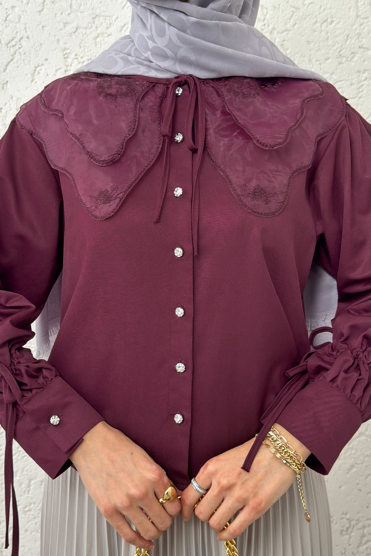 Bebe Yaka Kısa Gömlek 2254 - BORDO | zenne.com 
