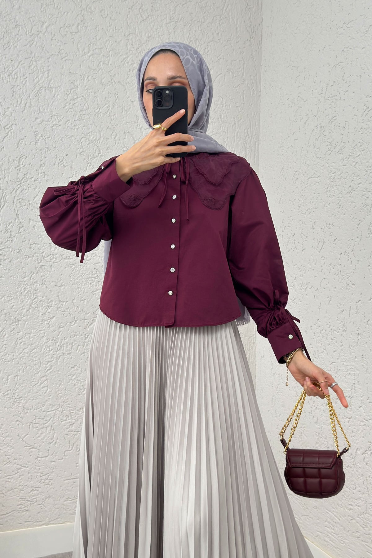 Bebe Yaka Kısa Gömlek 2254 - BORDO | zenne.com 