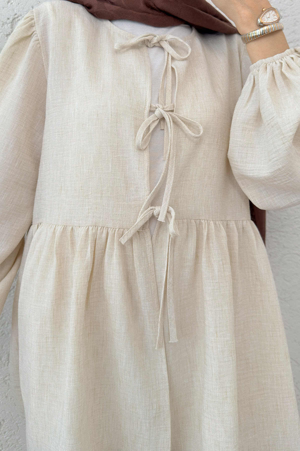 Ön Bağcıklı Balon Kol Takım 2293 - BEJ |  