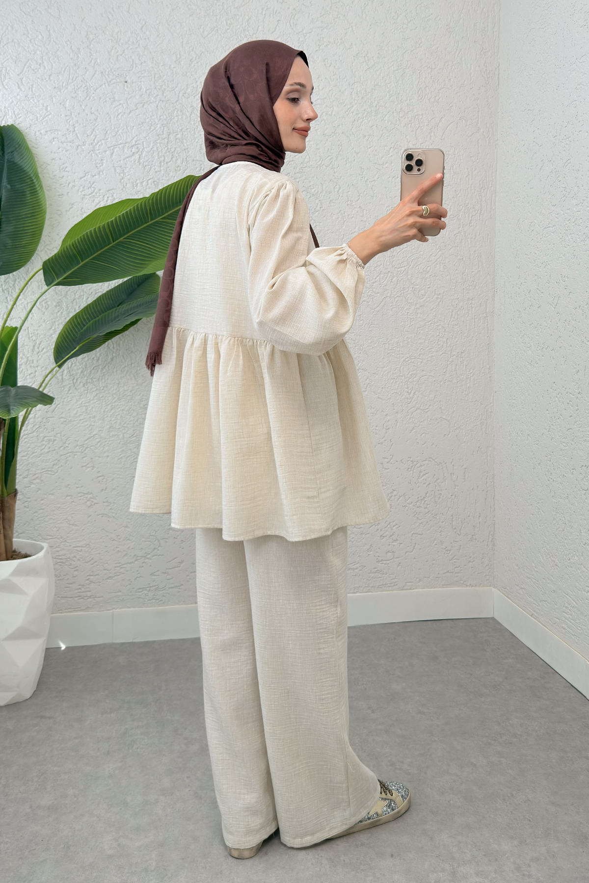 Ön Bağcıklı Balon Kol Takım 2293 - BEJ |  