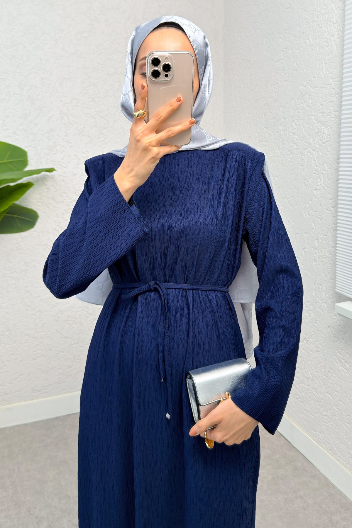 kabartma Desenli Elbise 24182 - LACİVERT | zenne.com 