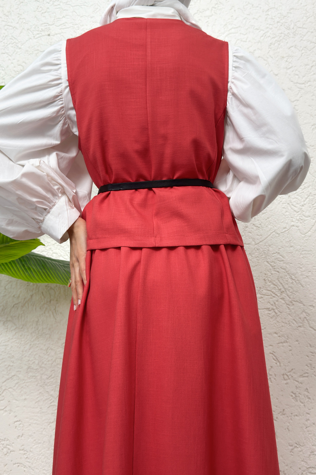 Kemerli Yelek Etek Takım 2245 - KIRMIZI |  