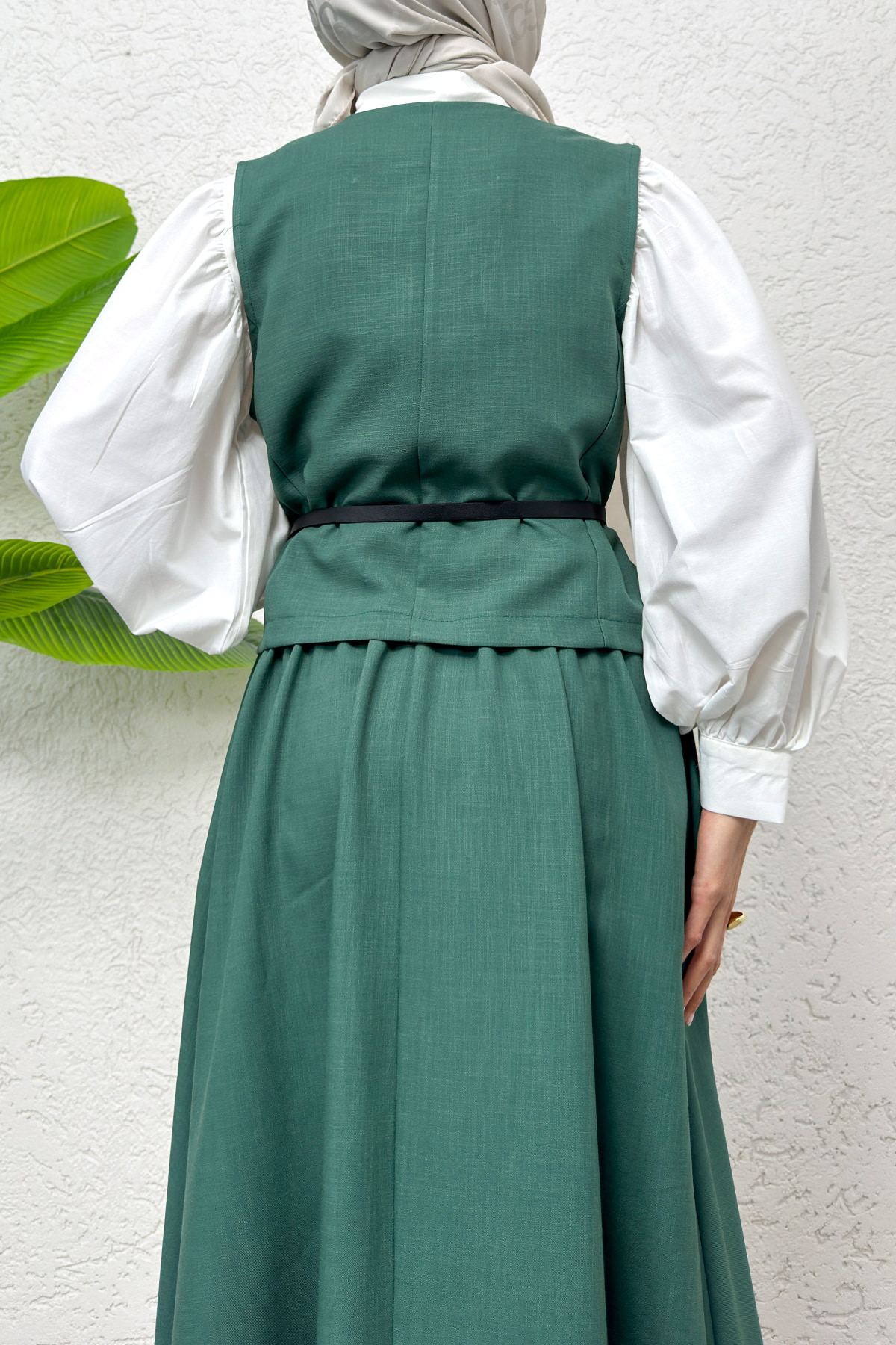 Kemerli Yelek Etek Takım 2245 - KOYU YEŞİL |  