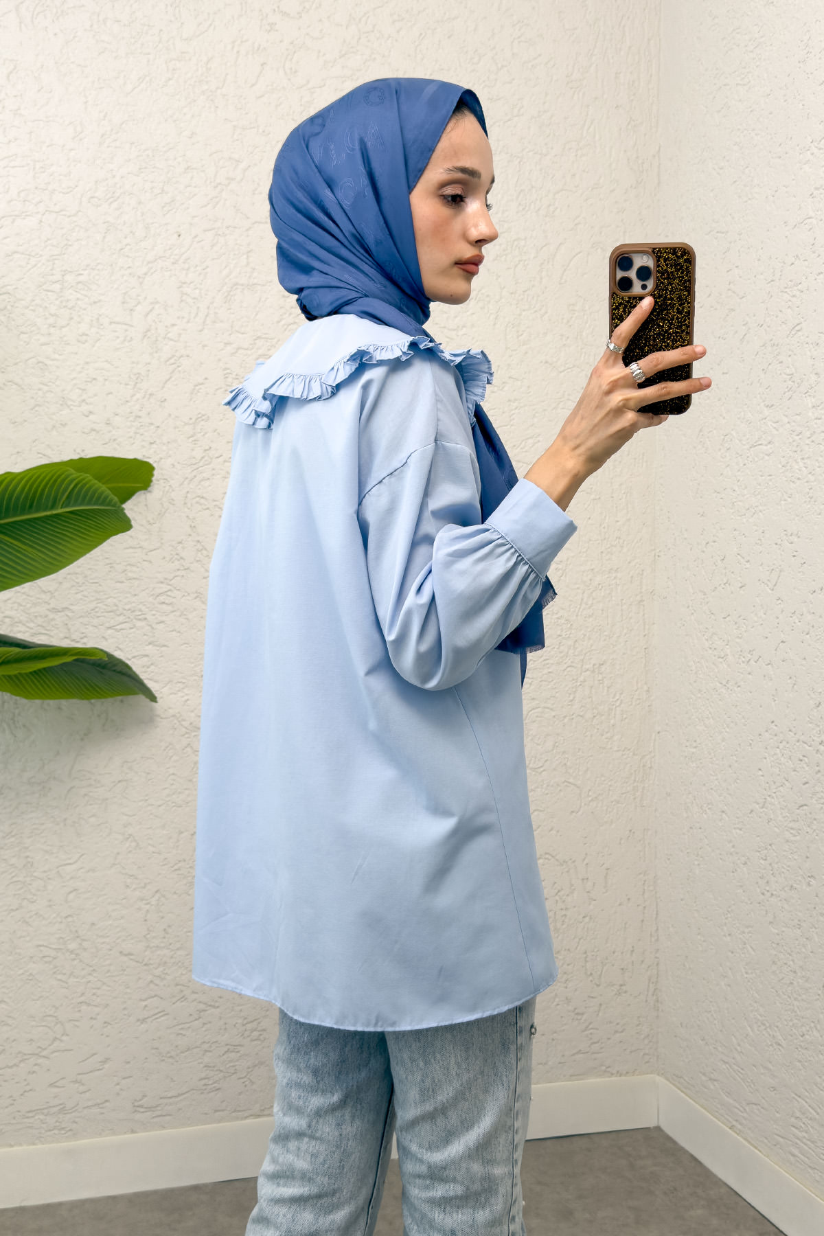 Fırfır Yakalı Tesettür Tunik 1596 - BEBE MAVİSİ |  