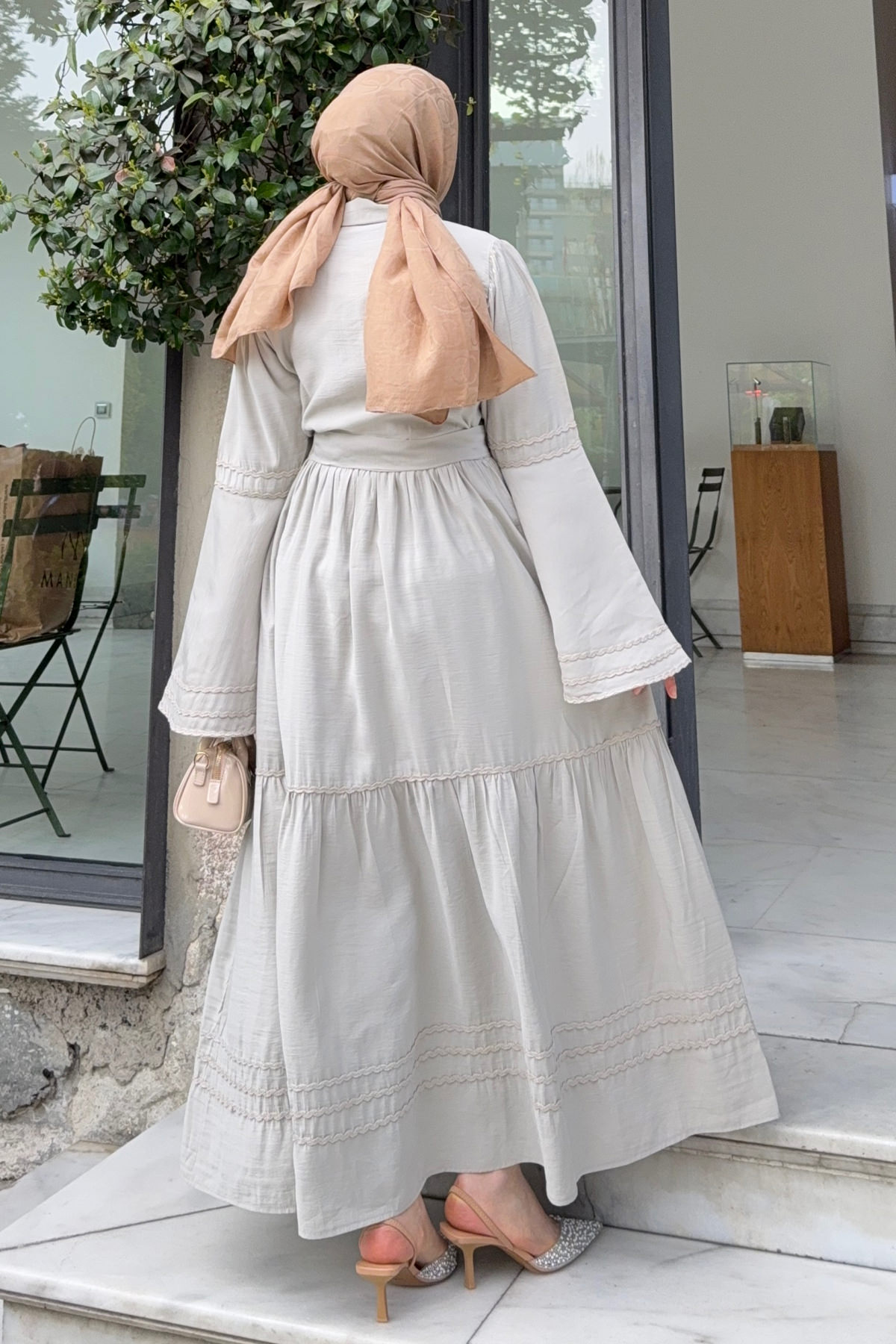 İspanyol Kol Tesettür Elbise 2276 - TAŞ RENGİ |  