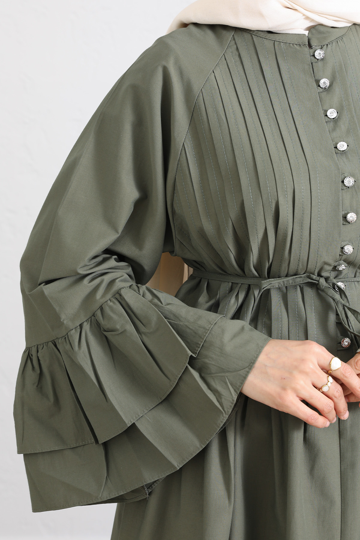 Volan Kollu Nervürlü Tunik Y0104 - HAKİ |  