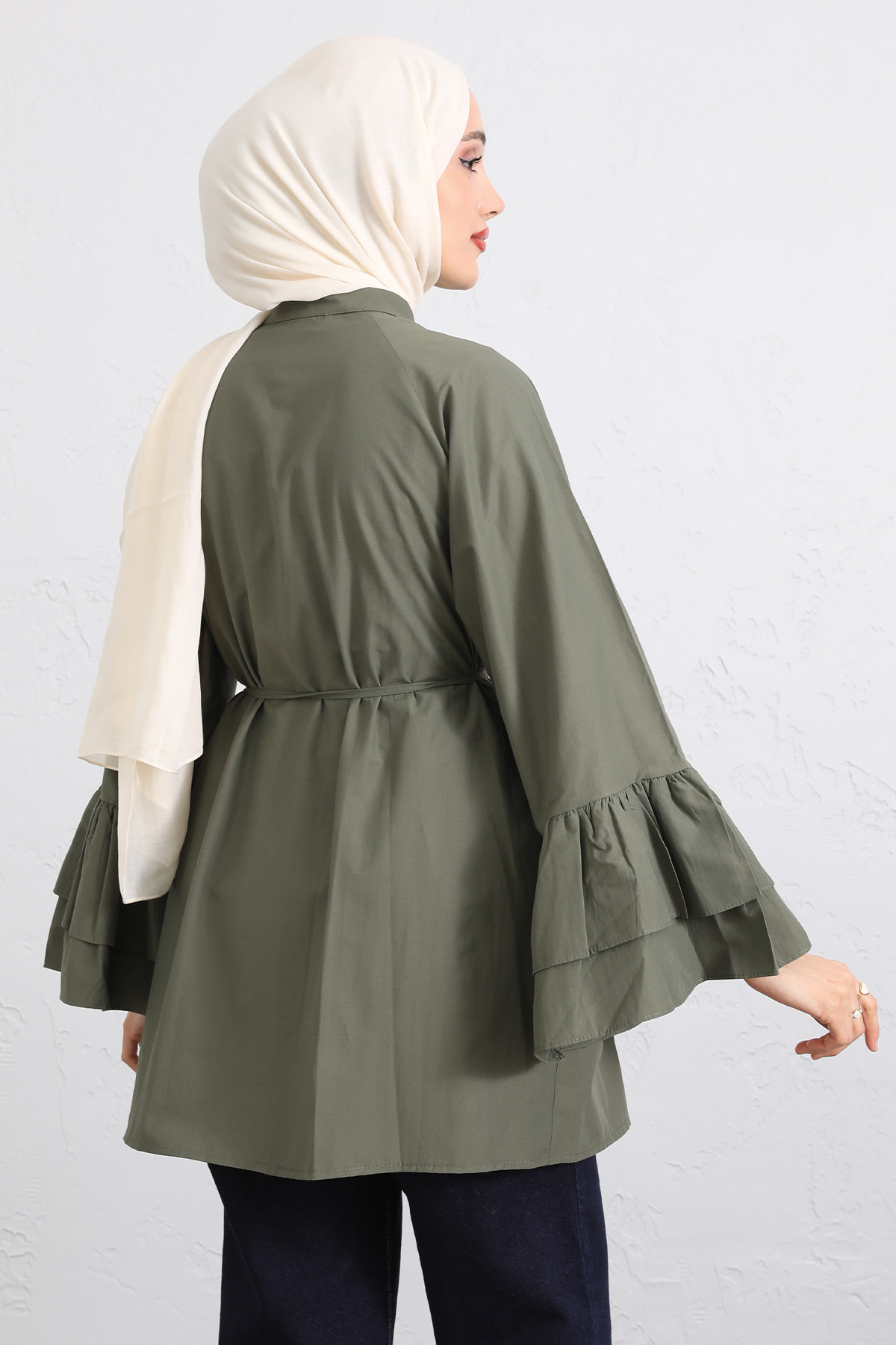 Volan Kollu Nervürlü Tunik Y0104 - HAKİ |  