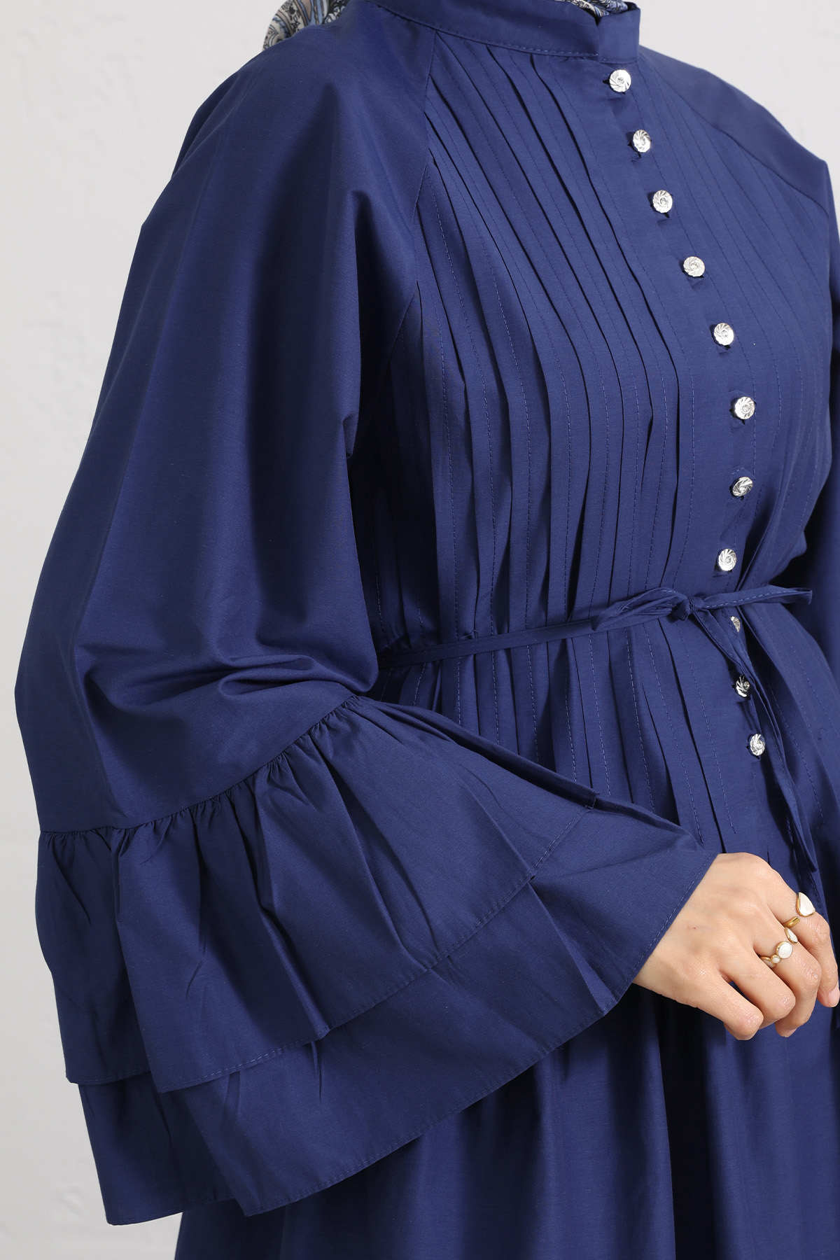 Volan Kollu Nervürlü Tunik Y0104 - İNDİGO |  