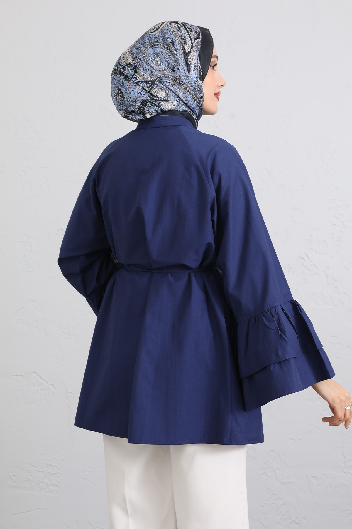 Volan Kollu Nervürlü Tunik Y0104 - İNDİGO |  