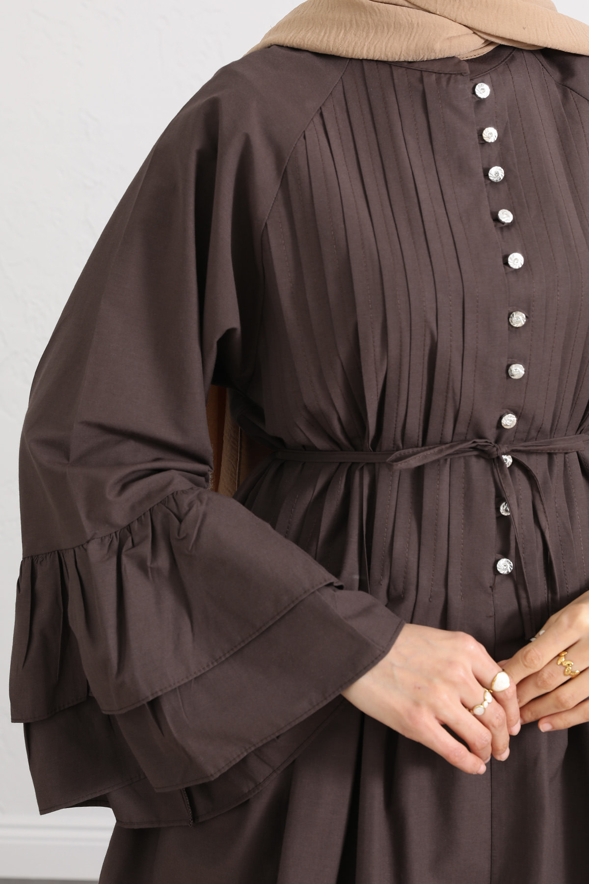 Volan Kollu Nervürlü Tunik Y0104 - KAHVERENGİ |  