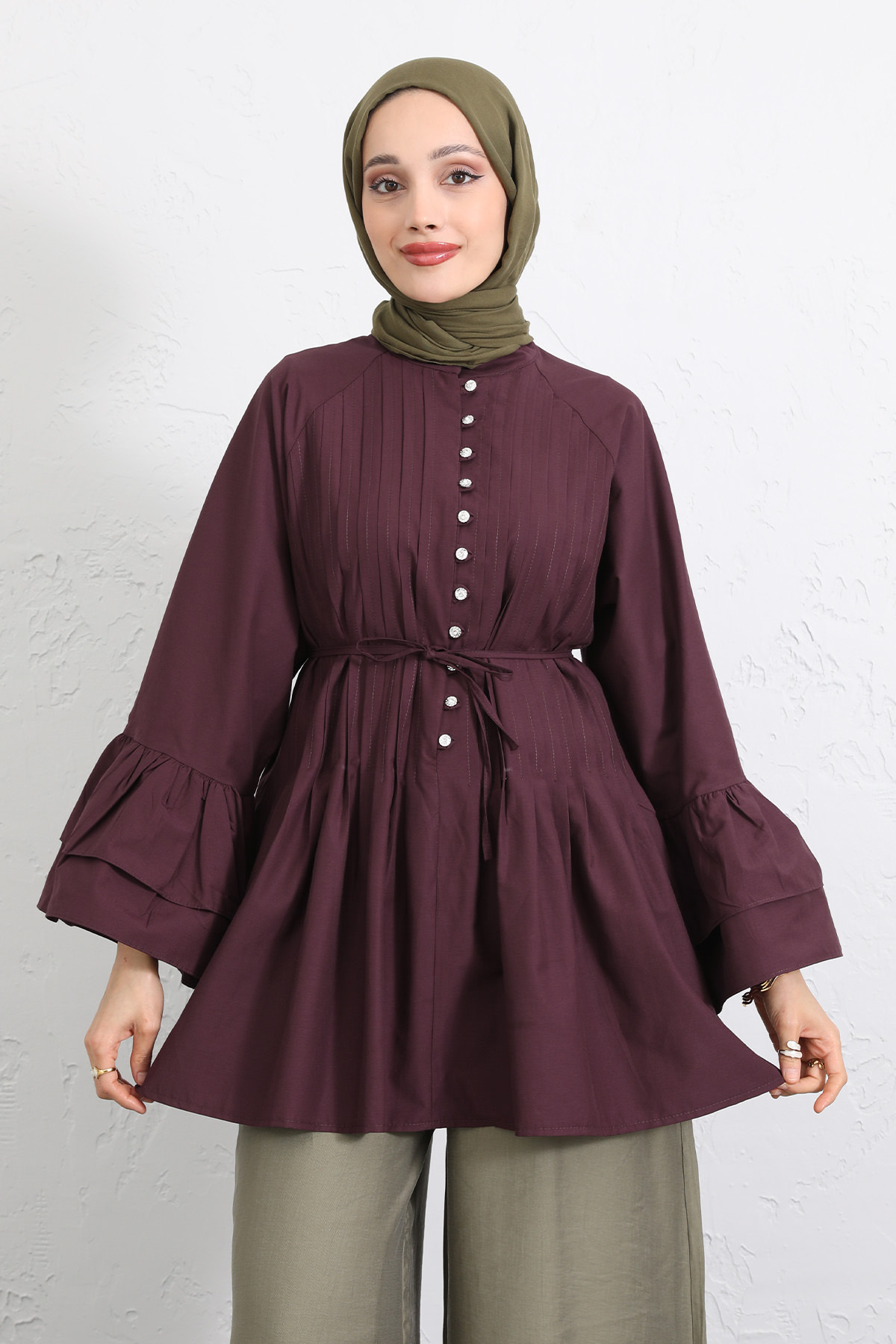 Volan Kollu Nervürlü Tunik Y0104 - MÜRDÜM |  