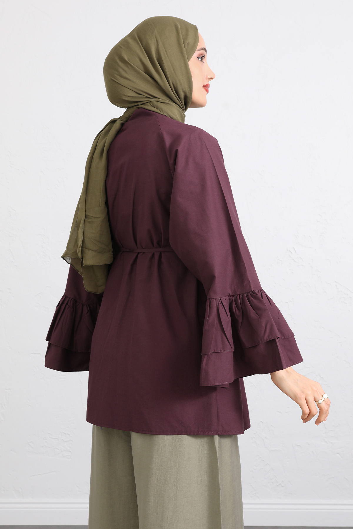 Volan Kollu Nervürlü Tunik Y0104 - MÜRDÜM |  