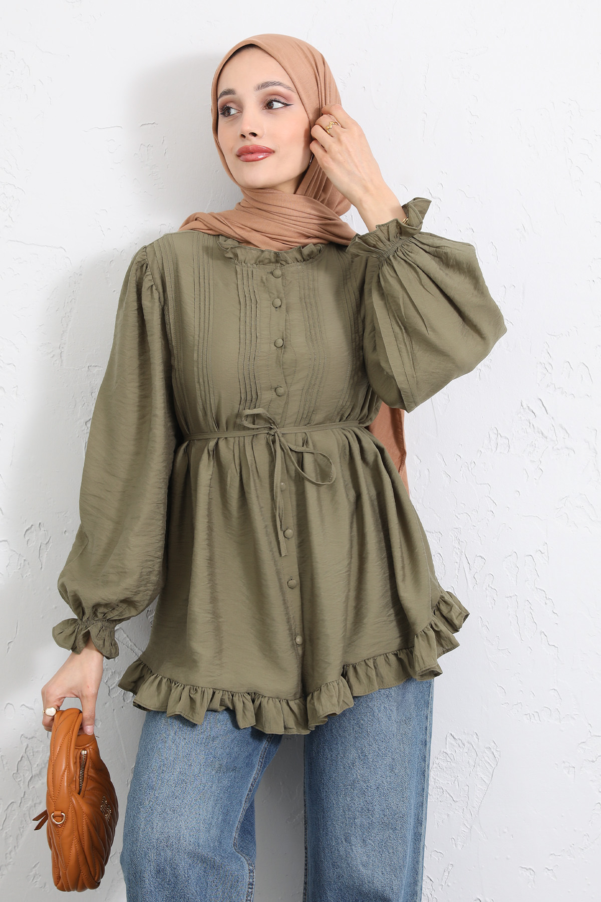 Yaka Nervürlü Gömlek Y0109 - HAKİ |  