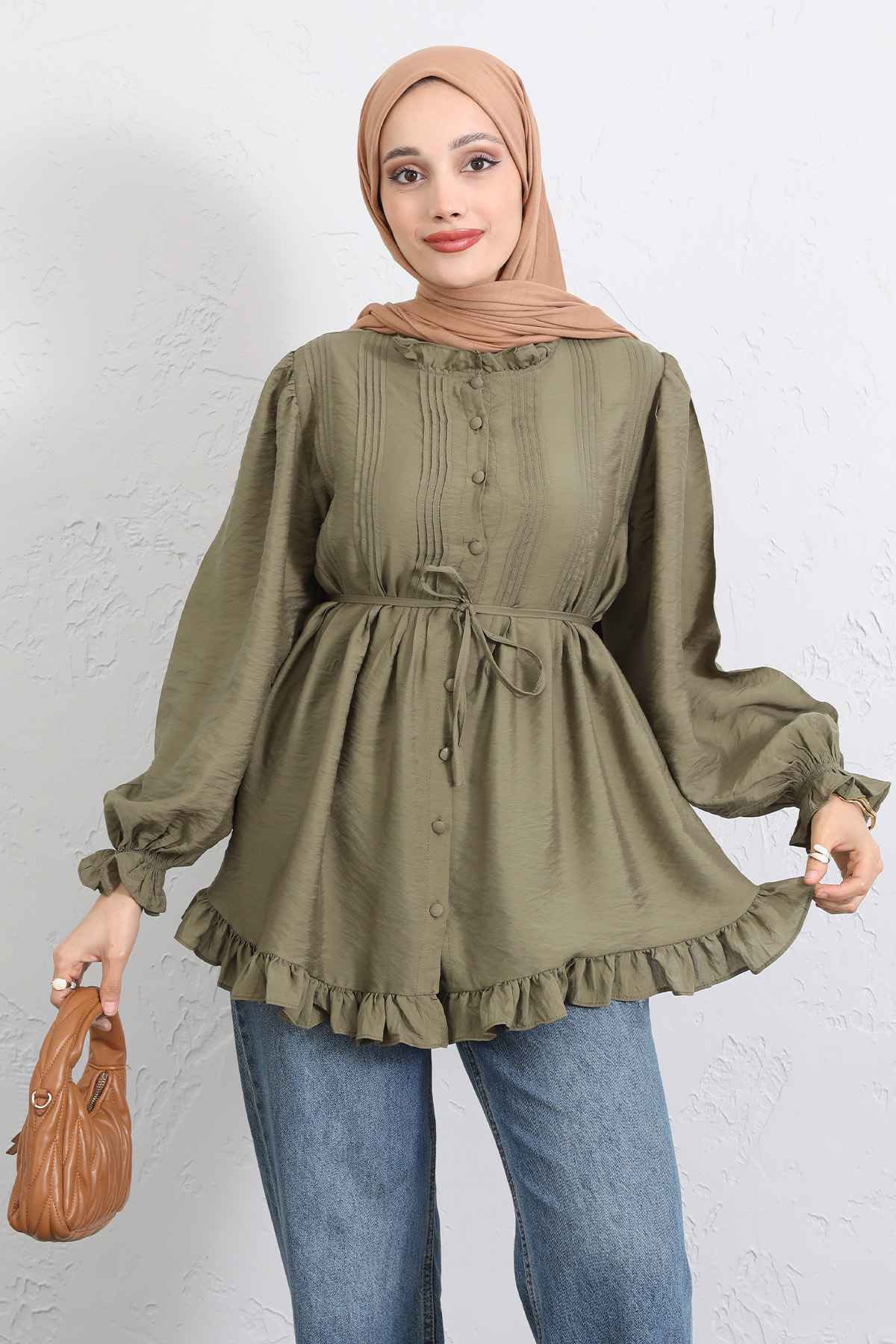 Yaka Nervürlü Gömlek Y0109 - HAKİ |  