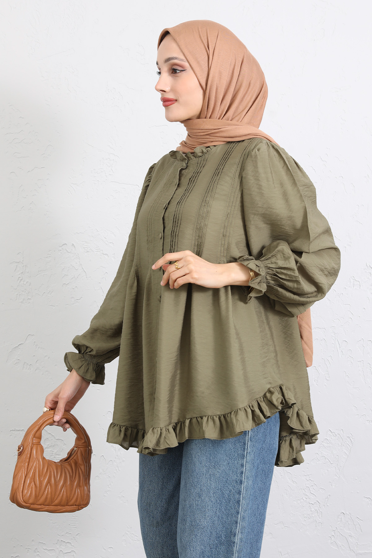 Yaka Nervürlü Gömlek Y0109 - HAKİ |  