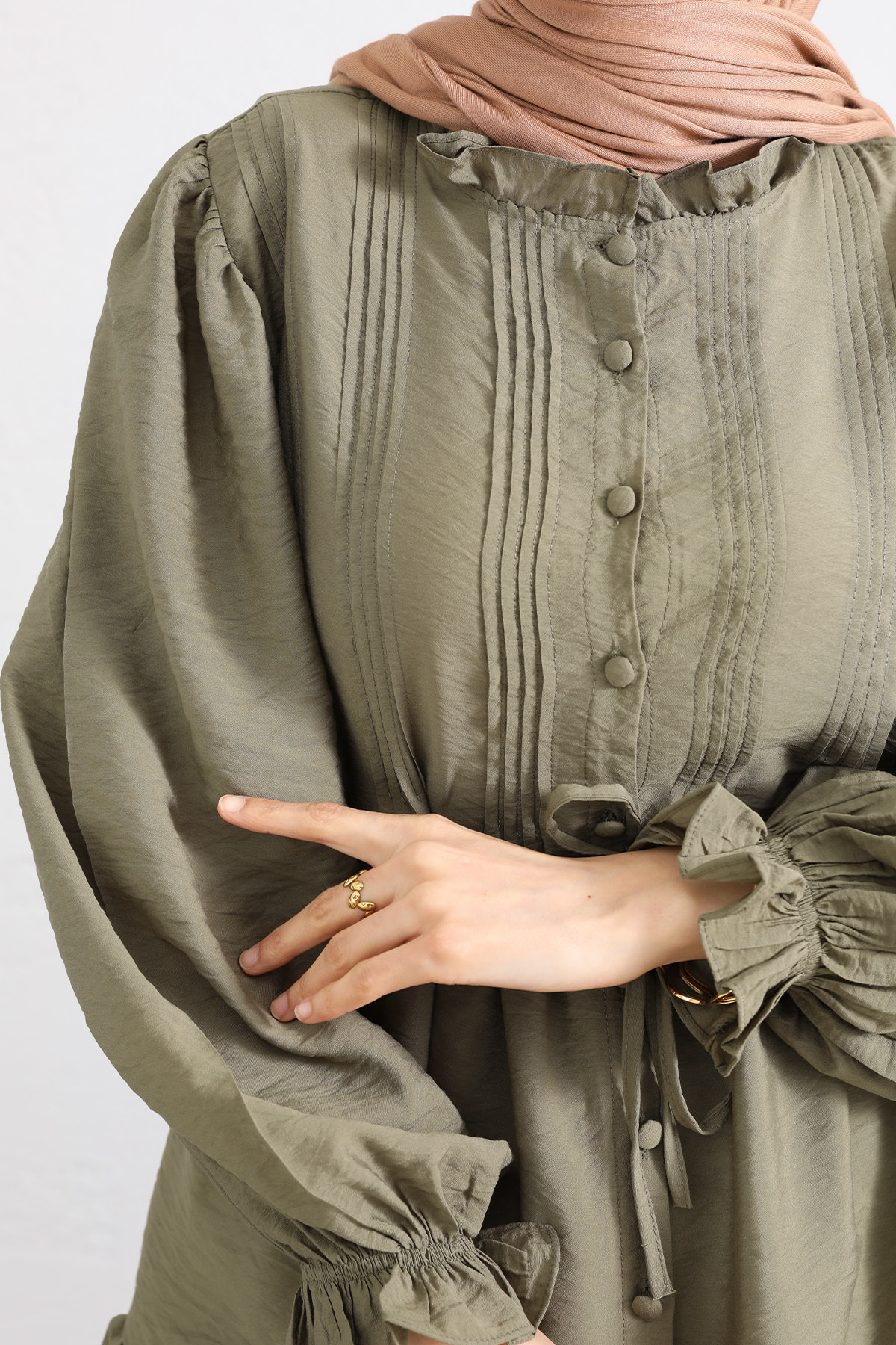 Yaka Nervürlü Gömlek Y0109 - HAKİ |  