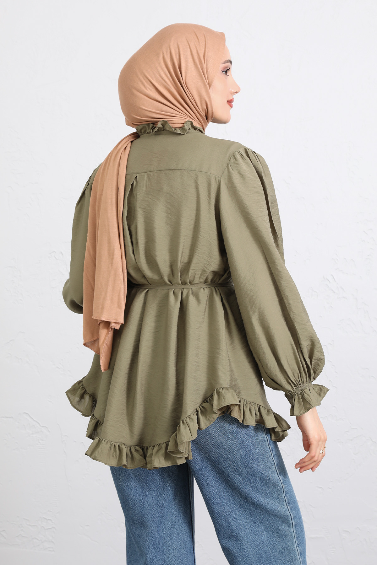 Yaka Nervürlü Gömlek Y0109 - HAKİ |  