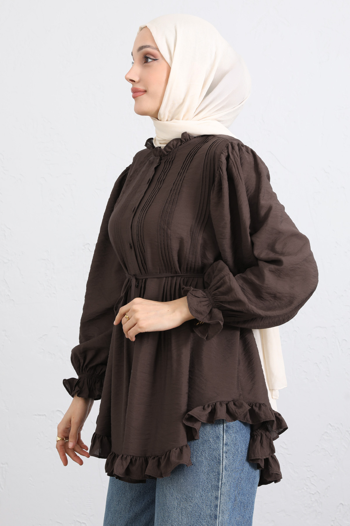 Yaka Nervürlü Gömlek Y0109 - KAHVERENGİ |  