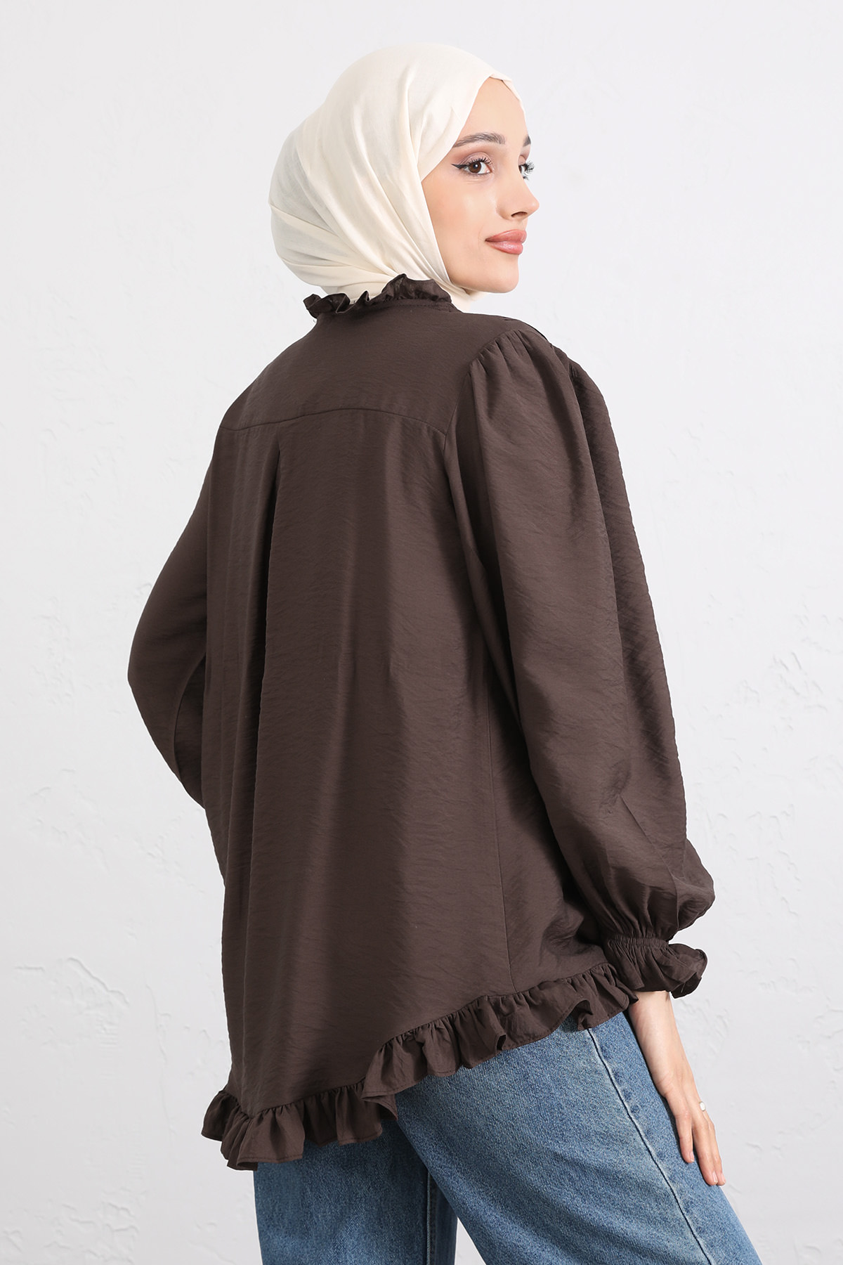 Yaka Nervürlü Gömlek Y0109 - KAHVERENGİ |  