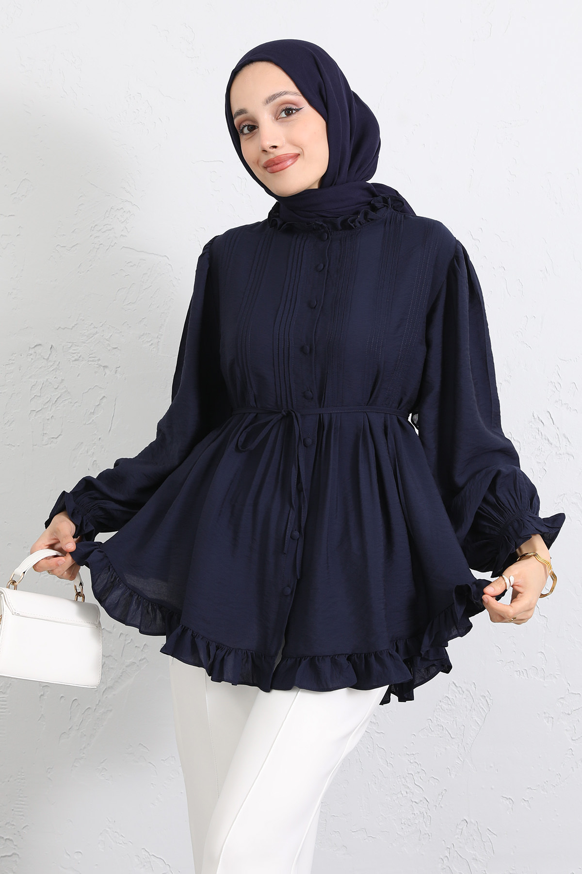 Yaka Nervürlü Gömlek Y0109 - LACİVERT |  