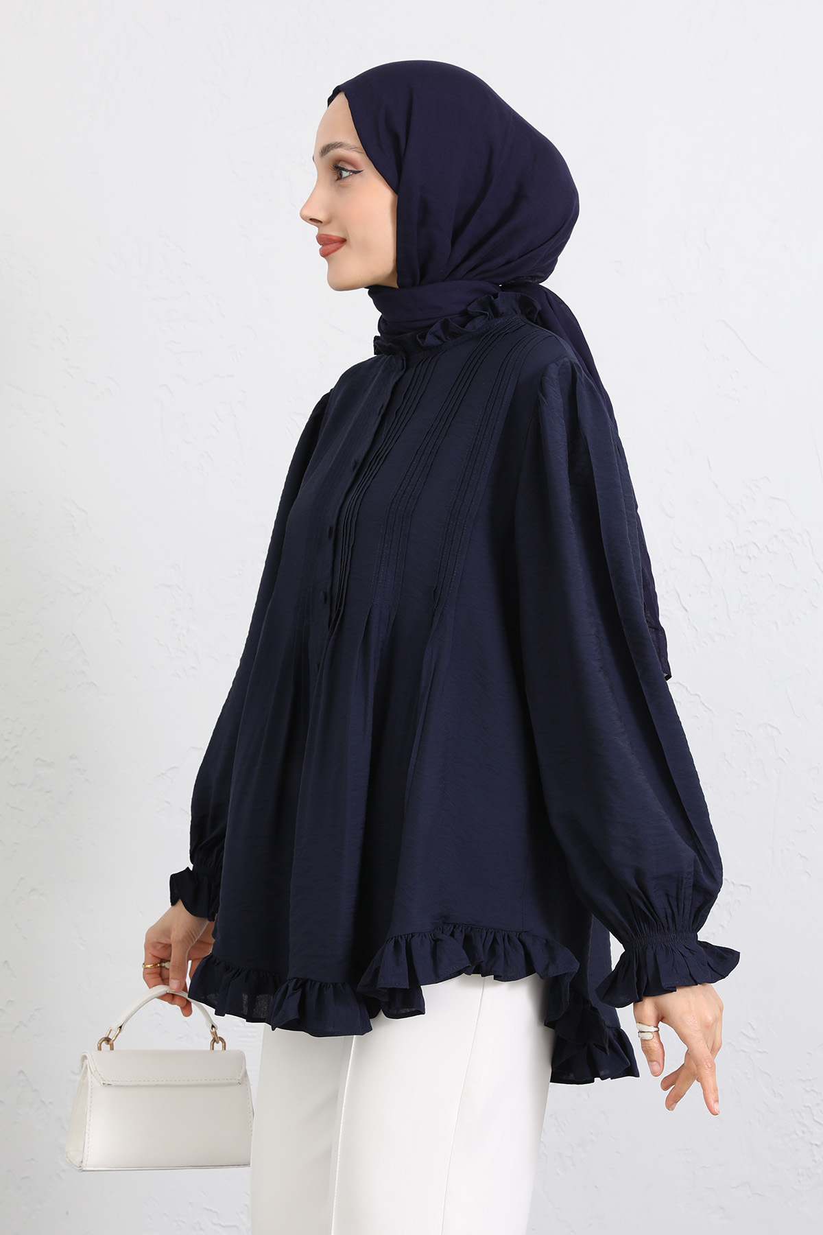 Yaka Nervürlü Gömlek Y0109 - LACİVERT |  