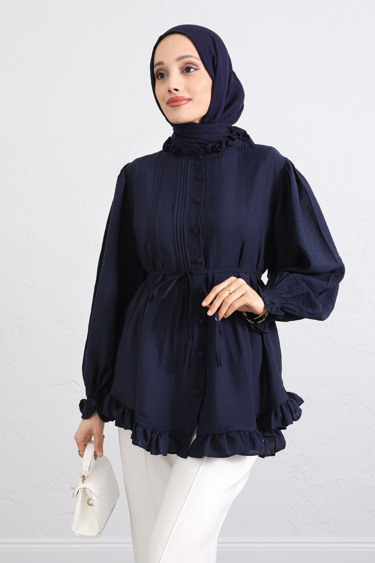 Yaka Nervürlü Gömlek Y0109 - LACİVERT |  