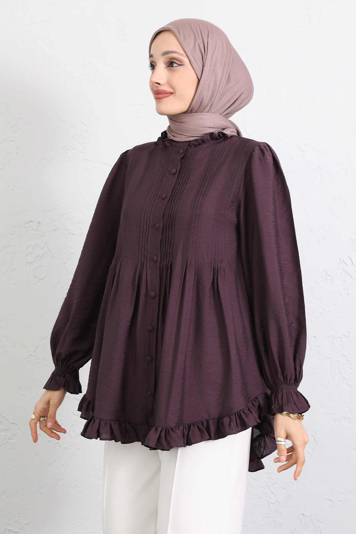 Yaka Nervürlü Gömlek Y0109 - MÜRDÜM |  