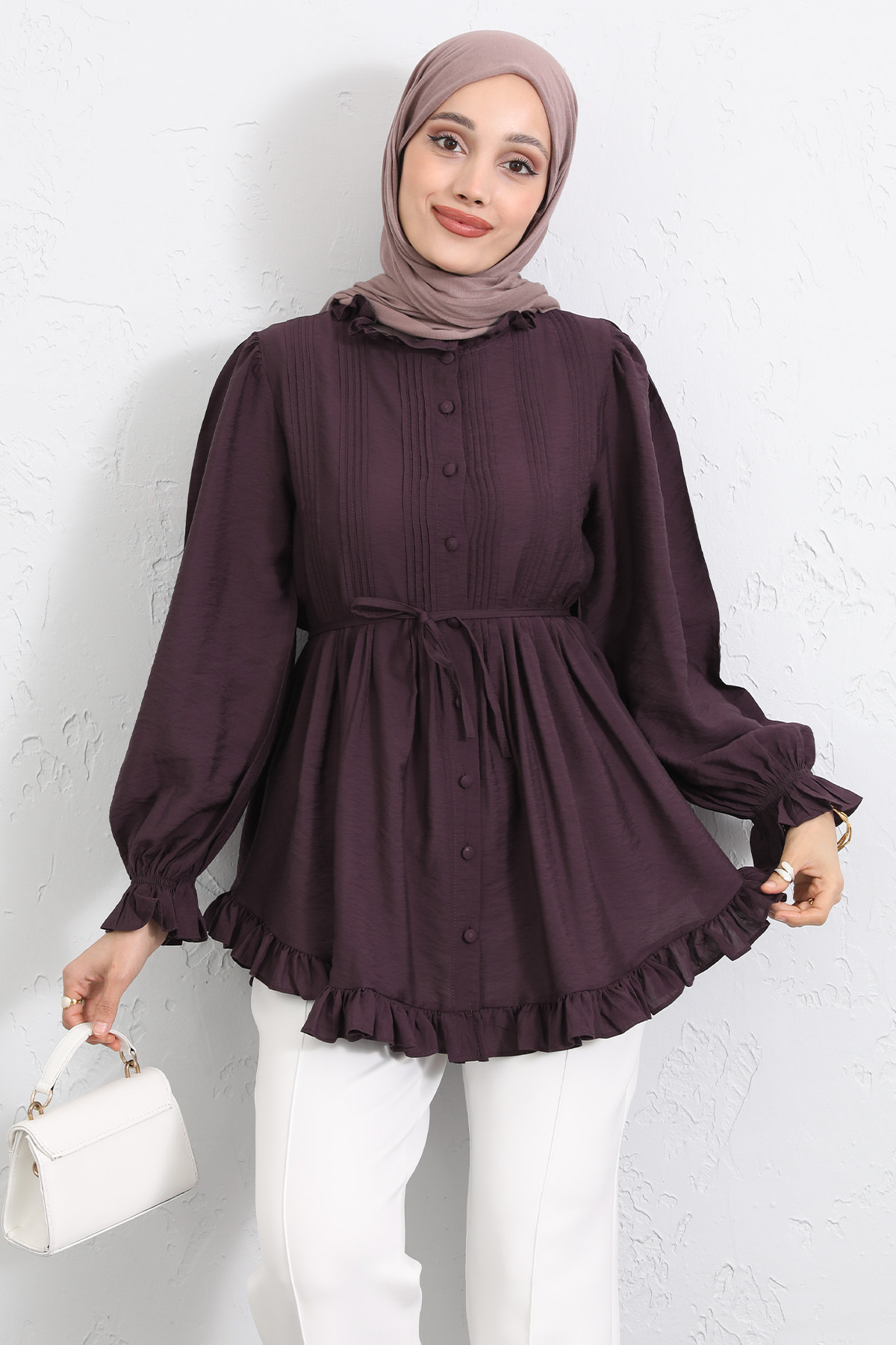 Yaka Nervürlü Gömlek Y0109 - MÜRDÜM |  